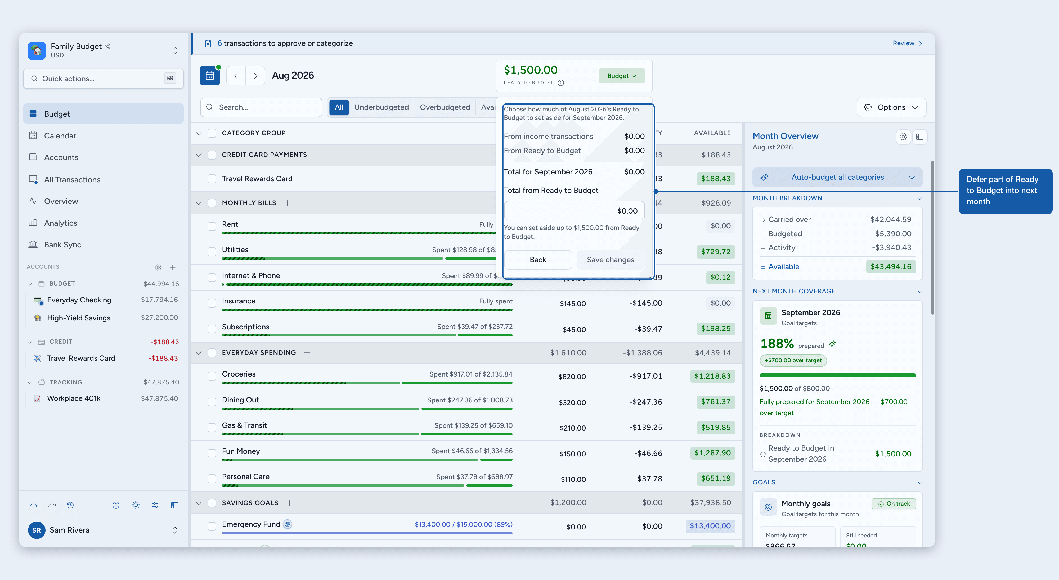 Setting aside part of Ready to Budget for next month
