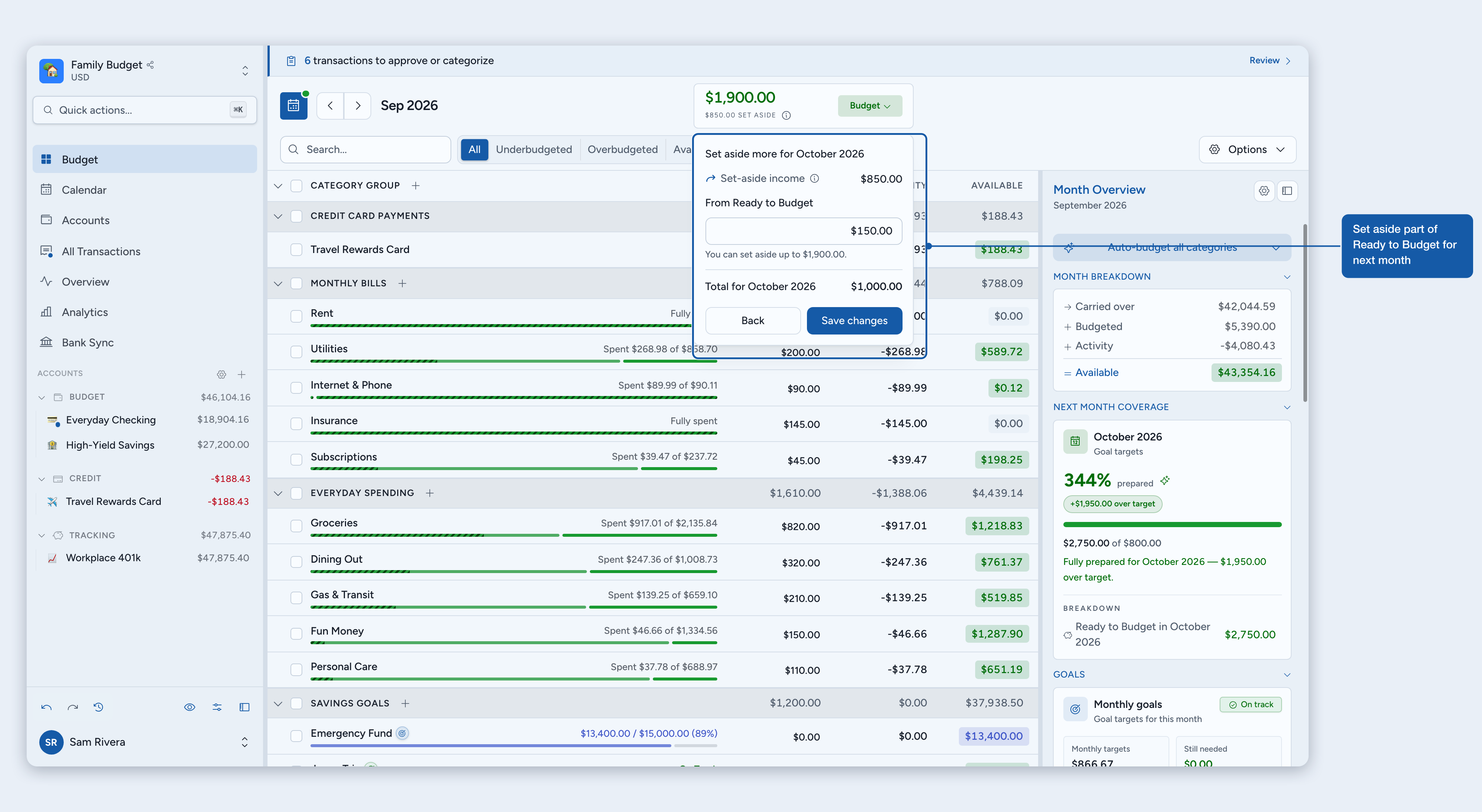 Setting aside part of Ready to Budget for next month