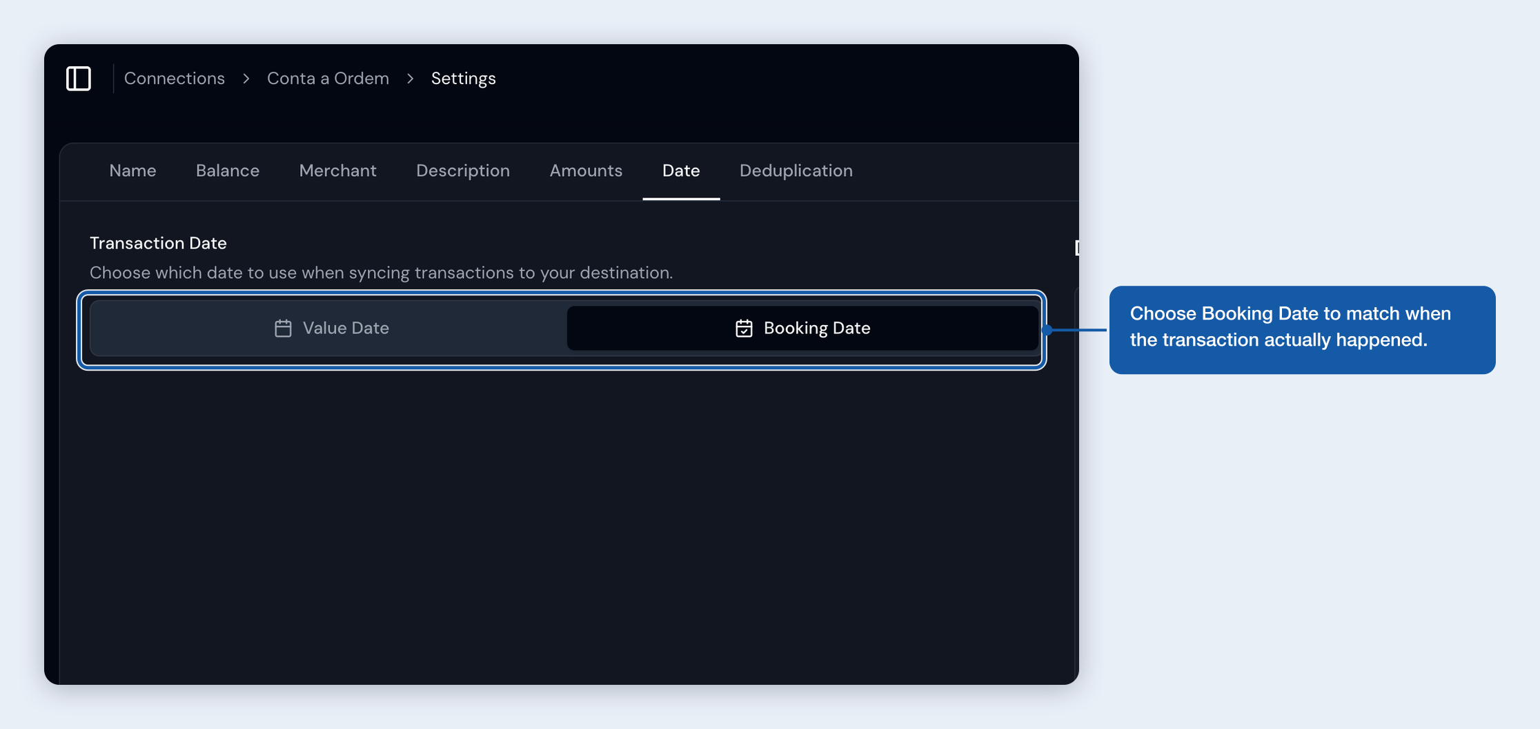 Choosing Booking Date or Value Date in the Lunch Flow portal